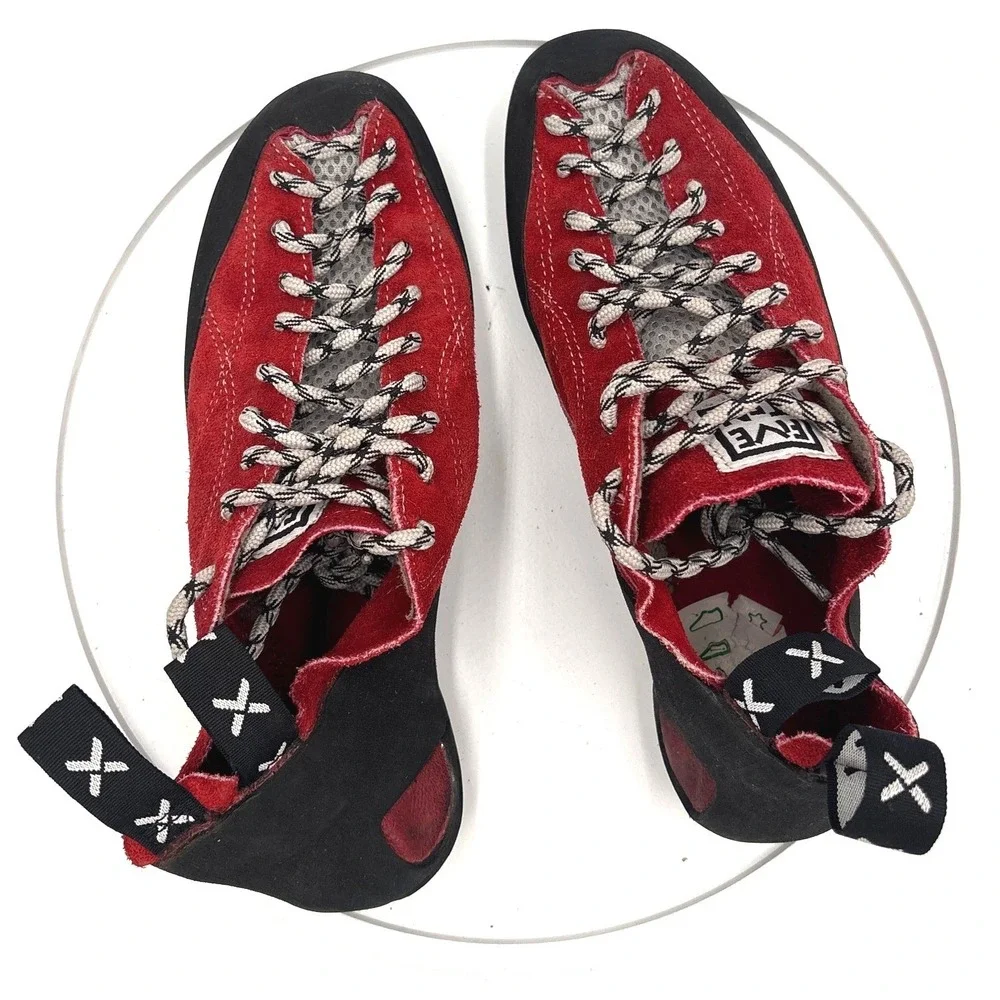 Five Ten Red Suede Rock Climbing Shoes Mens 8 Womens 9.5 Lace Up Bouldering 1597